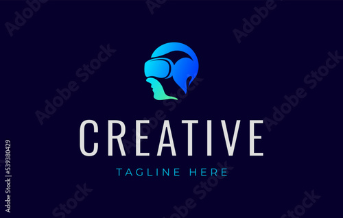 VR Virtual Reality Futuristic Human Head Logo Design Template