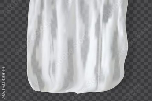 White lightweight fabric curtain fluttering realistic vector illustration mock up. Shower or window fabric on a curtain rod template.