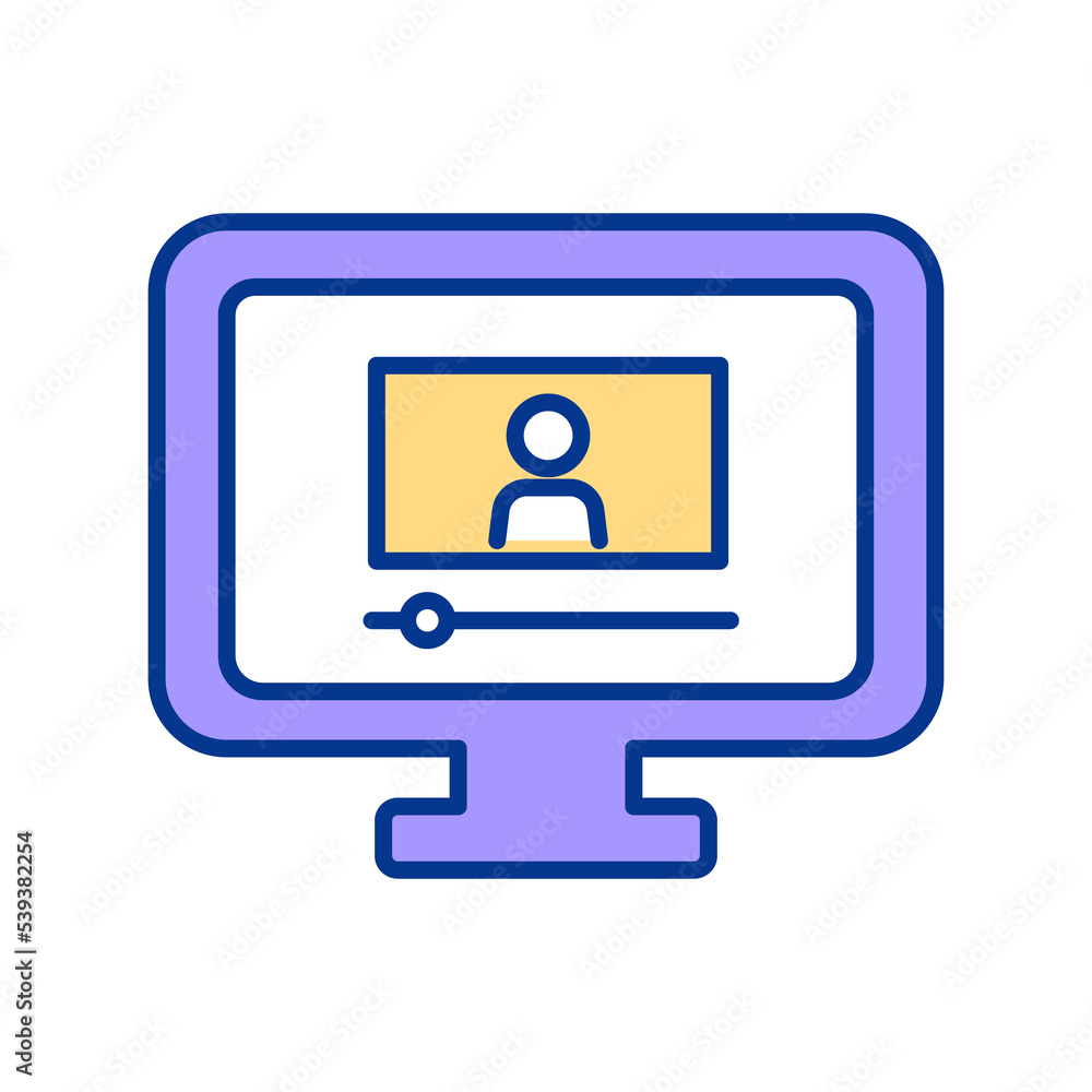 Video lesson RGB color icon. Electronic learning. Internet course. Distant education. Recorded classes. Isolated raster illustration. Simple filled line drawing Video lesson RGB color icon. Electronic learning. Internet course. Distant education. Recorded classes. Isolated raster illustration. Simple filled line drawing