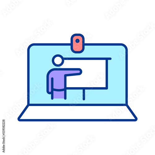 Online lesson RGB color icon. Electronic learning. Internet course. Distant education. Teaching online. Isolated raster illustration. Simple filled line drawing