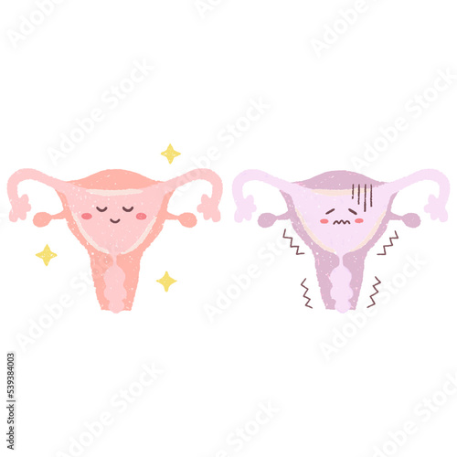 手描きの元気な子宮と元気がない子宮