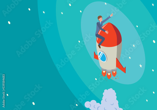 ロケットで上昇するビジネスマン