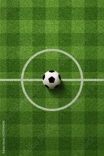 Soccer field or Football field with soccer ball on green grass background © jarnbeer19