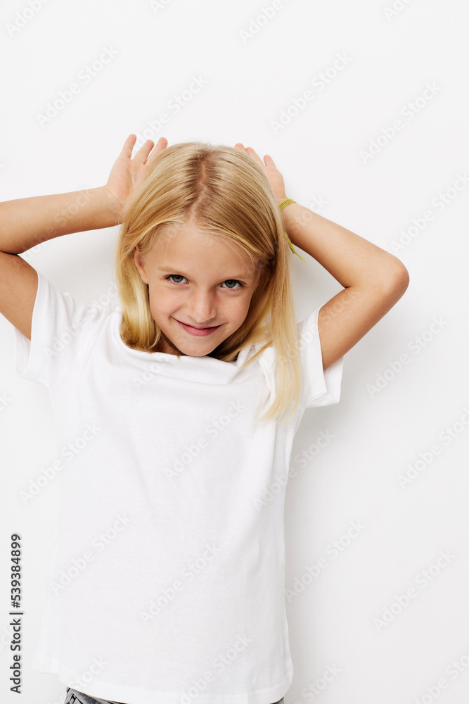 Portrait of a smiling little cutie fashionable baby clothes cropped view Portrait of a smiling little cutie fashionable baby clothes cropped view