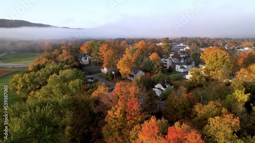 aerial fog in morning in autumn in claremont new hampshire photo