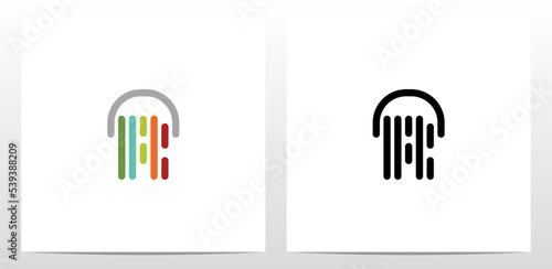 Vertical Lines Headphone Letter Logo Design R