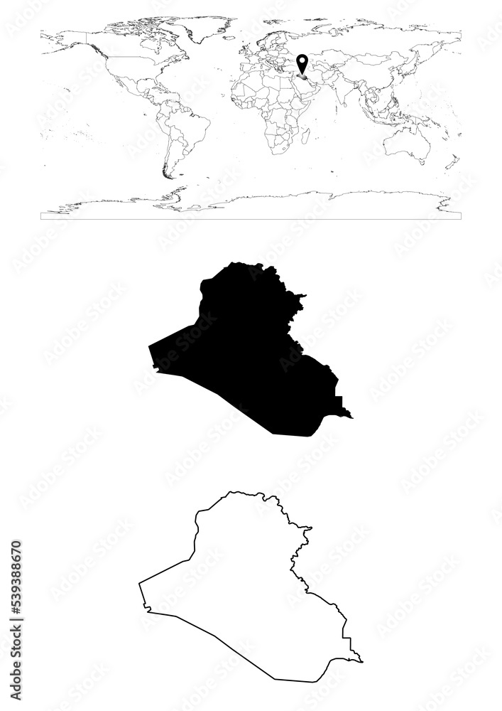 Vector Iraq map, map of Iraq showing country location on world with ...
