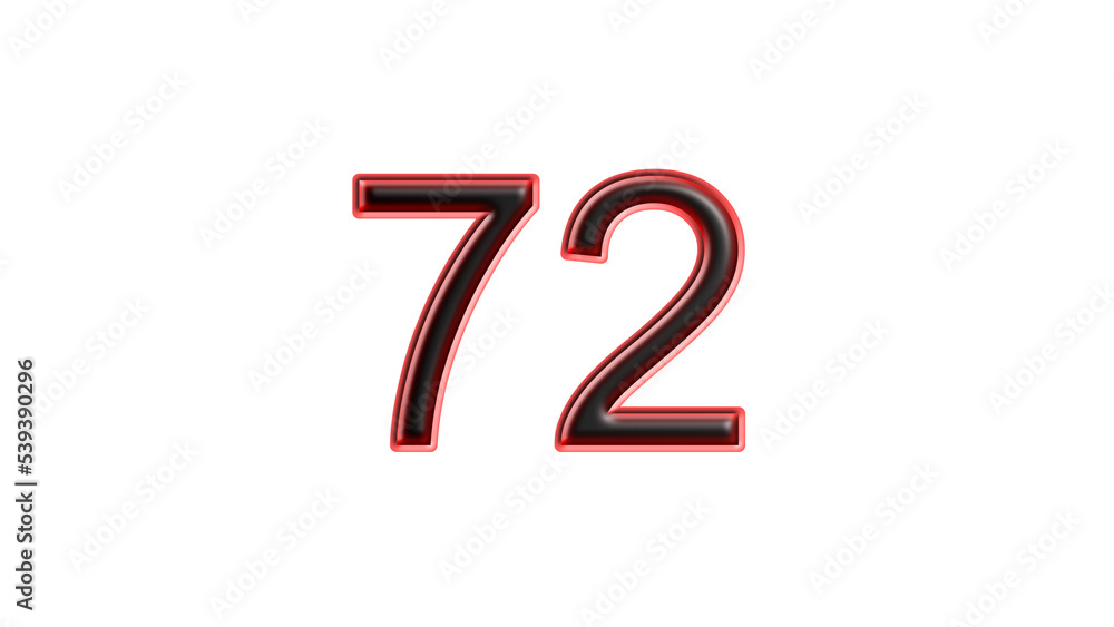 red 72 number 3d effect white background