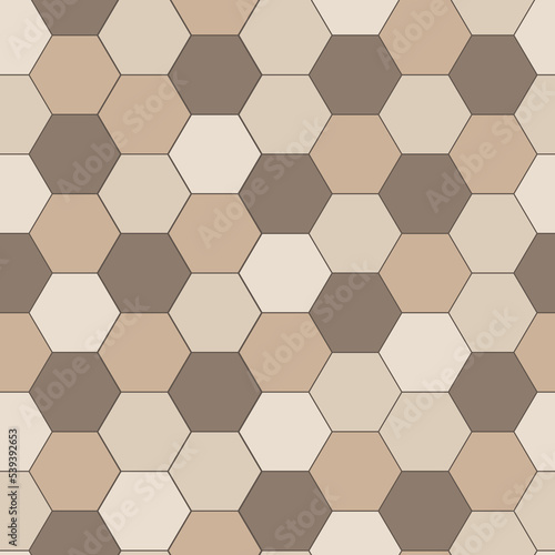 Ceramic tile hexagonal wall or floor decoration, beige mosaic brick seamless pattern for background.