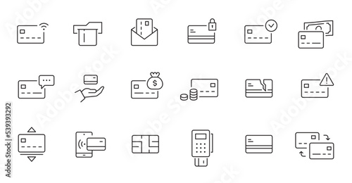 Credit card line icon set. Credit card payment, money transfer, mobile bank business pictogram. Outline editable stroke icon set. Vector illustration.