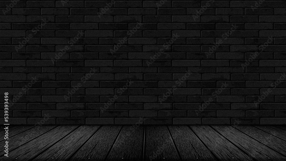Dark brick wall and wood floor space room