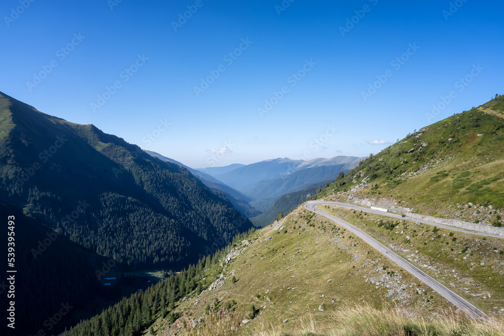 Amazing view of the north part of famous Transfagarasan serpentine mountain road between Transylvania and Muntenia, Romania