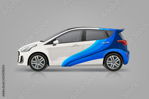 Abstract branding  graphics on Car mockup. Blue stripes branding background on corporate Car. Branding vehicle. Editable vector