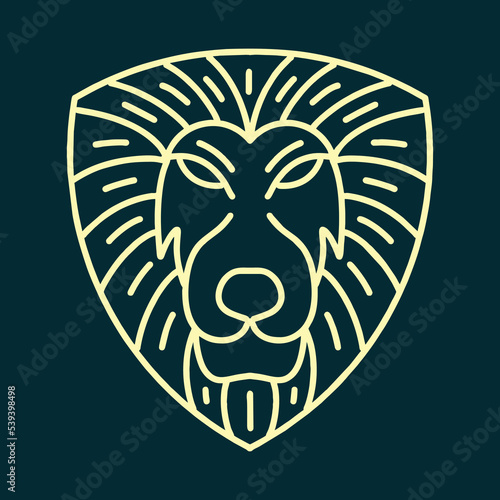 Fototapeta Naklejka Na Ścianę i Meble -  lion head Shield illustration Monoline Vector Logo, king animal vintage badge, creative emblem Design For Tshirt