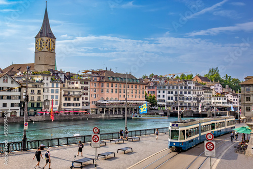 Zurich cityscape and Limmat river in Zurich city center