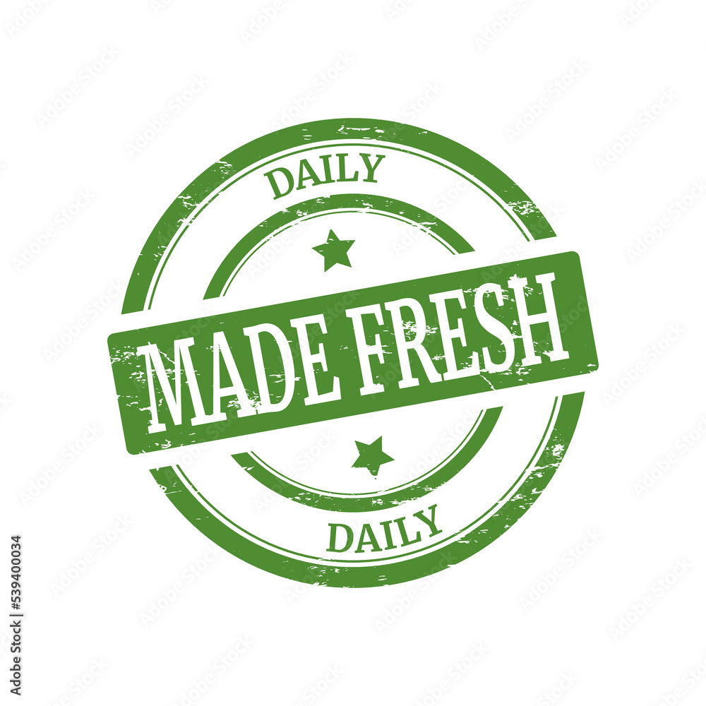 made fresh daily green vintage seal isolated on white