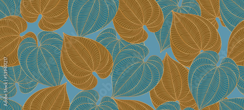 Tropical Leaves Seamless Pattern. Abstract Lines Leaves Background. Floral Wallpaper. Botanical Design for Prints  Surface  Home Decoration  Fabric. Vector Illustration.