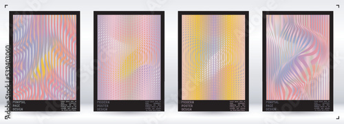 Geometrical Poster Design with Optical Illusion Effect.  Minimal Psychedelic Cover Page Collection. Colorful Wave Lines Background. Fluid Stripes Art. Swiss Design. Vector Illustration for Placard. © Feliche _Vero