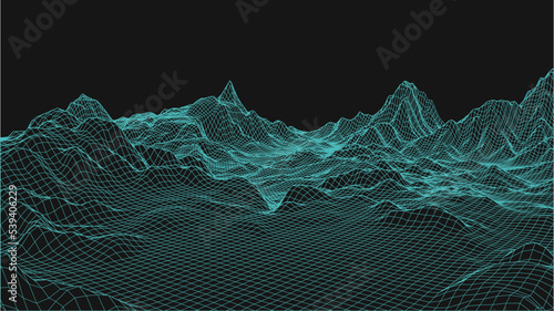Abstract landscape background. Mesh structure. Polygonal wireframe background. 3d technology vector illustration	