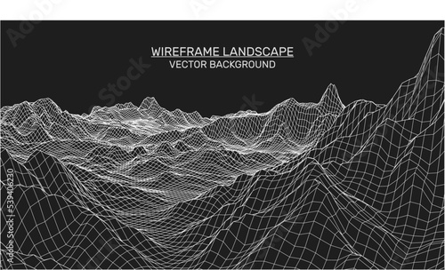 Abstract landscape background. Mesh structure. Polygonal wireframe background. 3d technology vector illustration	

