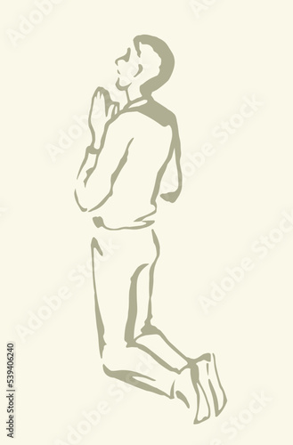 Vector drawing. Adult praying man © Marina