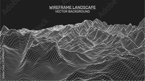 Abstract landscape background. Mesh structure. Polygonal wireframe background. 3d technology vector illustration	
