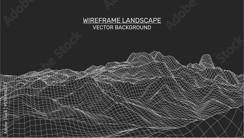 Abstract landscape background. Mesh structure. Polygonal wireframe background. 3d technology vector illustration	