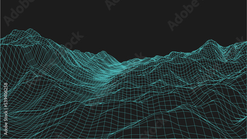 Abstract landscape background. Mesh structure. Polygonal wireframe background. 3d technology vector illustration	