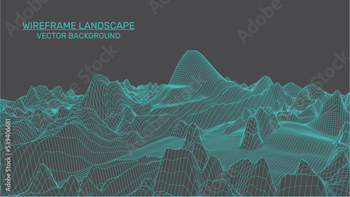 Abstract landscape background. Mesh structure. Polygonal wireframe background. 3d technology vector illustration	