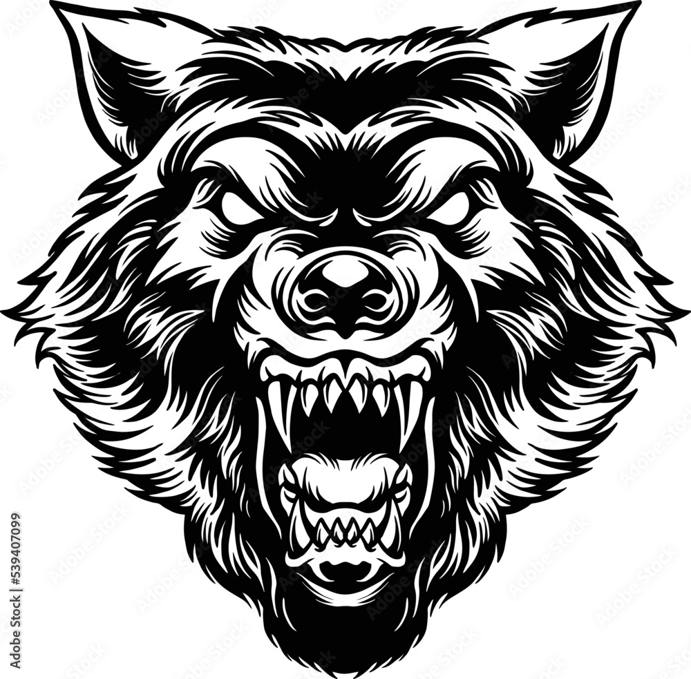 Black and White Tattoo of a Wolf Head with Star. Stock Vector -  Illustration of cartoon, graphic: 58720231