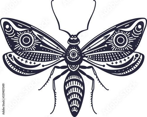 Vintage label, bee Vector tattoo sketch Art print