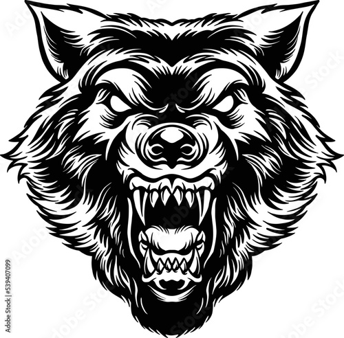 Fototapeta Naklejka Na Ścianę i Meble -  Silhouette Angry Wolf Head Tattoo Vector illustrations for your work Logo, mascot merchandise t-shirt, stickers and Label designs, poster, greeting cards advertising business company or brands.