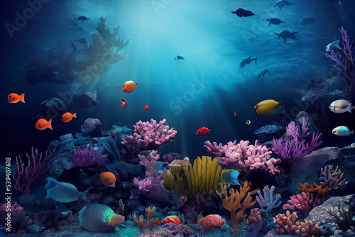3d illustration of underwater sea colorful tropical fish in the coral reef © terra.incognita