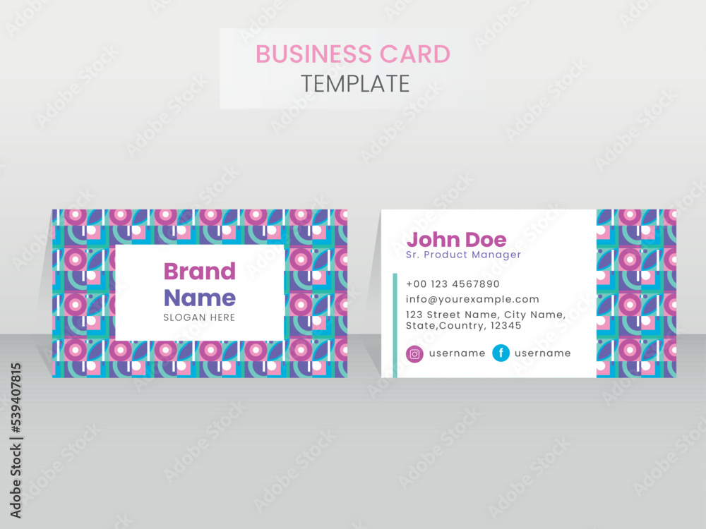 Front And Back View Of Business Card Template In Bauhaus Design.