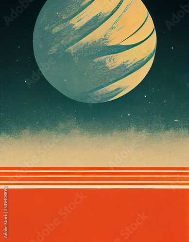 A retro space poster in a vintage travel illustration style