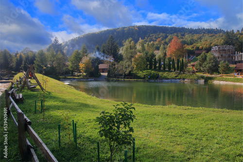 Mountain lake in the village of Opaka in the Carpathians.