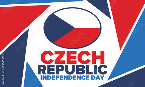 Czech Republic Independence Day. National happy holiday, celebrated annual in October 28. Czech Republic flag. Red and blue colors. Patriotic elements. Poster, banner, background. Vector illustration