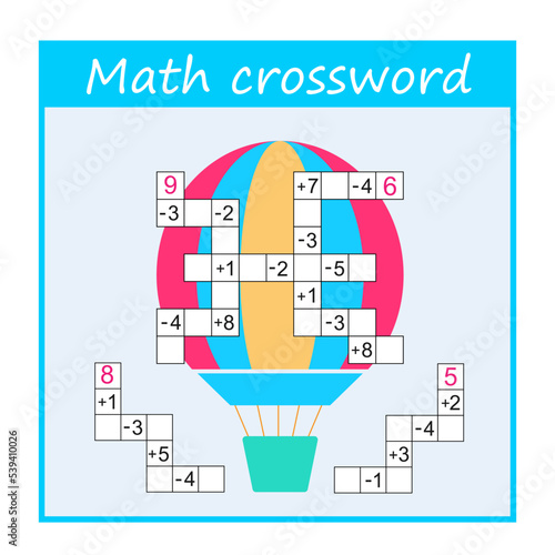 Educational material for kids. Math crossword. Preschool worksheet activity. Vector illustration