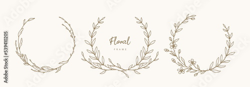Hand drawn floral frames with flowers, branch and leaves. Wreath. Elegant logo template. Vector illustration botanical decoration elements for labels, branding business identity, wedding invitation
