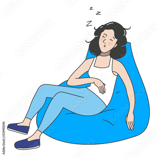 Illustration of a girl sleeping on a frameless chair
