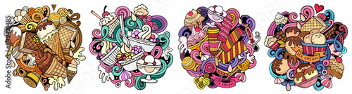 Ice Cream cartoon vector doodle designs set