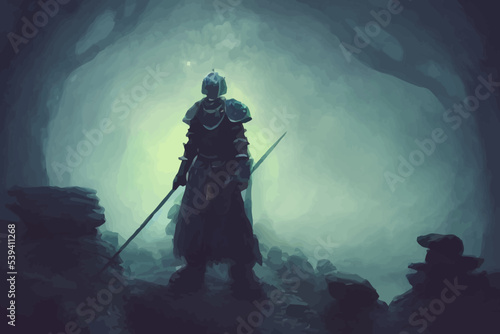 knight standing among the stones
