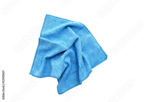 Blue rag, microfiber cloth for household, kitchen. Top view, PNG on white or transparent background