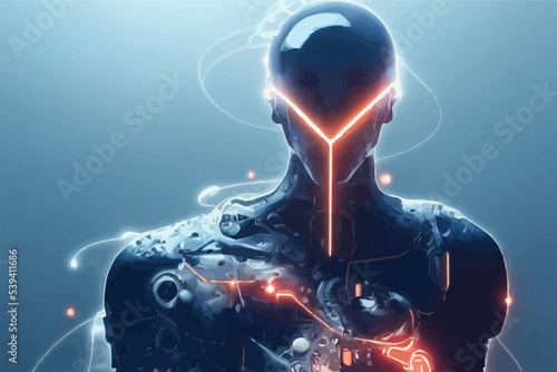 sci-fi concept showing a cyborg male recovering energy costume