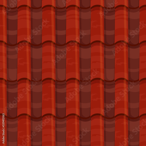 Red roof tile seamless background pattern, vector house rooftop texture. Clay shingle or terracotta roof top tile pattern for home rooftop cover with water gutter wave or ceramic tiling background