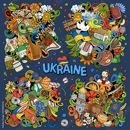 Ukraine cartoon vector doodle designs set.