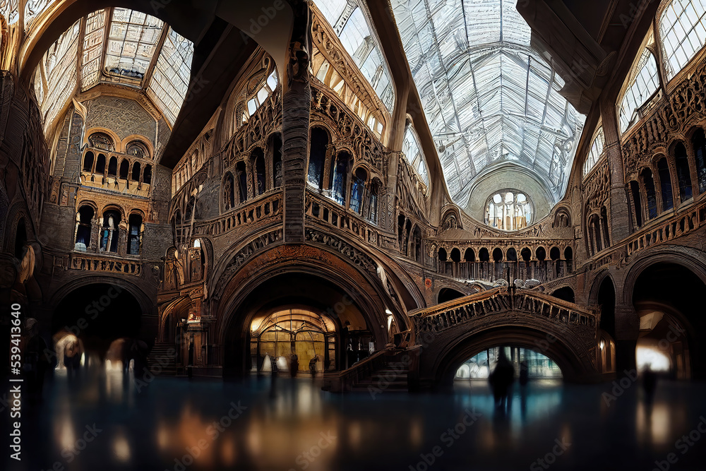 Obraz premium AI generated image of a large vintage museum of natural history in England 