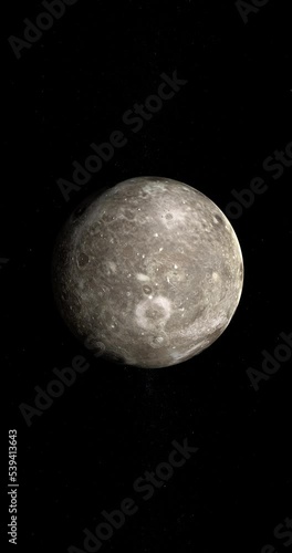 Satellite Oberon or Uranus IV, moon of Uranus, rotating. Loop. 4K Vertical photo