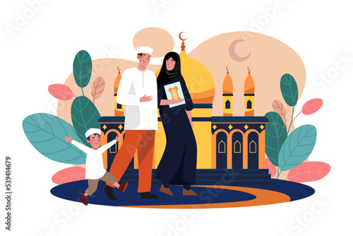 Muslim families going to the mosque