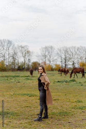 Woman on a horse at rancho. Horse riding, hobby time. Concept of animals and human © andriyyavor